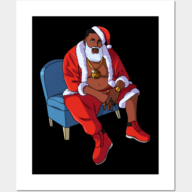 Black Santa Claus Gangster Christmas Wall Art by Noseking